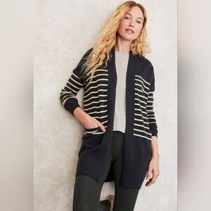 Garnet Hill Merino Wool Blend Longline Stripe Cardigan Duster Sweater Size Large